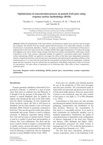 Optimization of concentration process on pomelo fruit juice using ...