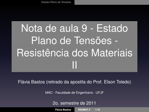 Nota de aula 9 - Estado Plano de TensÃµes - ResistÃªncia dos ...