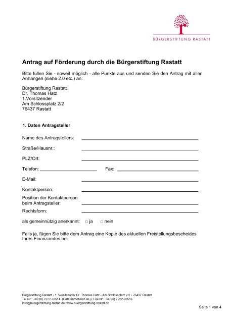 Download Antragsformular (pdf, 250 Kb) - Bürgerstiftung Rastatt