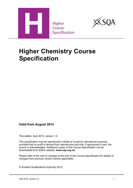 Higher Chemistry Course Specification - Scottish Qualifications ...