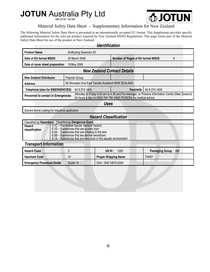 safety data sheet Jotun Marine PaintJotun Boat Paint & Antifouling