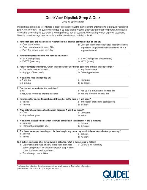 QuickVueÃ‚Â® Dipstick Strep A Quiz