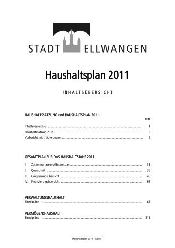 Einzelpläne: A. Verwaltungshaushalt 2011 - Stadt Ellwangen