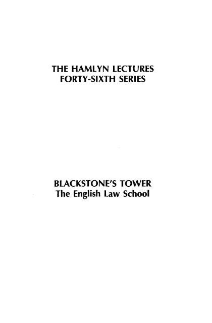 Blackstone's Tower: The English Law School - College of Social ...