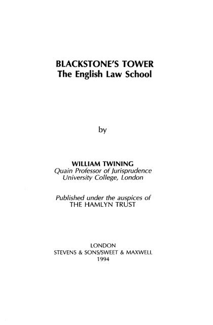 Blackstone's Tower: The English Law School - College of Social ...