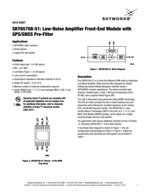 SKY65708-51: Low-Noise Amplifier Front-End Module ... - wless.ru