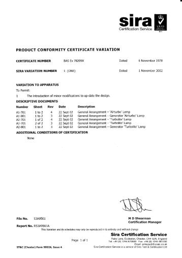 Sira Certification Service - Wolf Safety Lamp Company