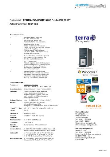 Datenblatt: TERRA PC-HOME 5200 "Jubi-PC 2011 ... - SE-Computer