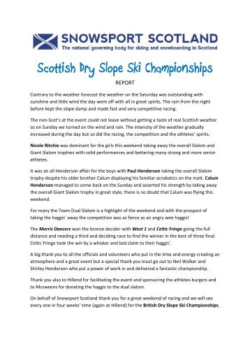 Scottish Dry Slope Ski Championships - Snowsport Scotland