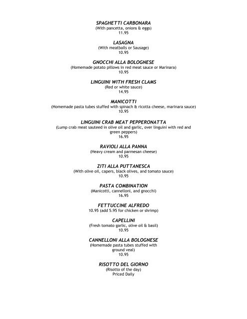 Printable Menu - Tutto Bene Italian Restaurant Bar & Grill