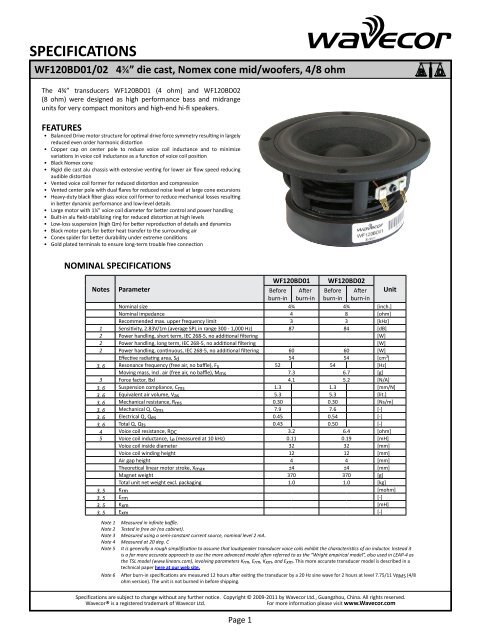 SPECIFICATIONS - Wavecor