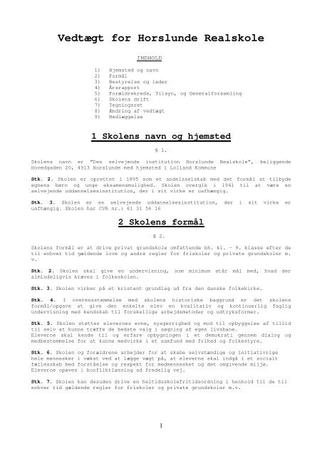 Vedtægt for Horslunde Realskole
