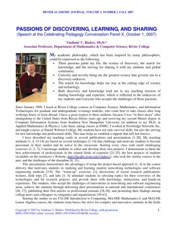 passions of discovering, learning, and sharing - Rivier University