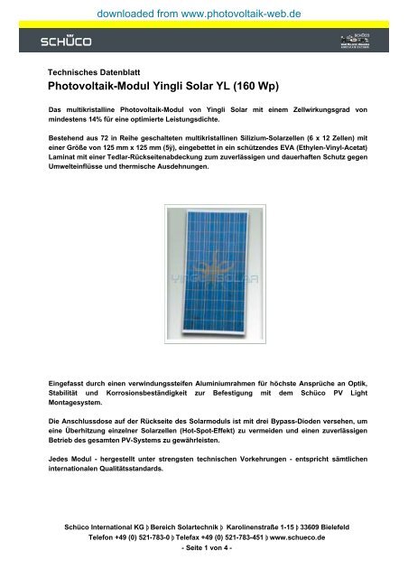 Photovoltaik-Modul Yingli Solar YL (160 Wp)