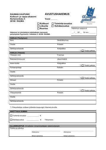 Liikuntapalvelujen toiminta-avustus - Rauma