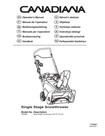 Single Stage Snowthrower - Canadiana