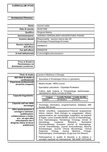 CV - Azienda Ospedaliero-Universitaria Pisana