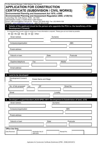 Construction Certificate Application Form - subdivision and civil (.pdf)
