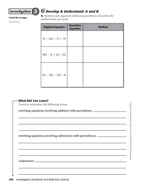 Investigation Notebook and Reflection Journal - McGraw-Hill Higher ...