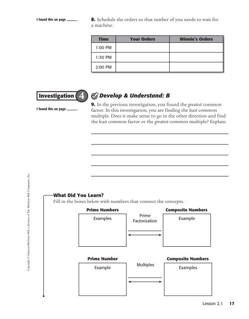 Investigation Notebook and Reflection Journal - McGraw-Hill Higher ...