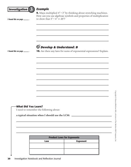 Investigation Notebook and Reflection Journal - McGraw-Hill Higher ...