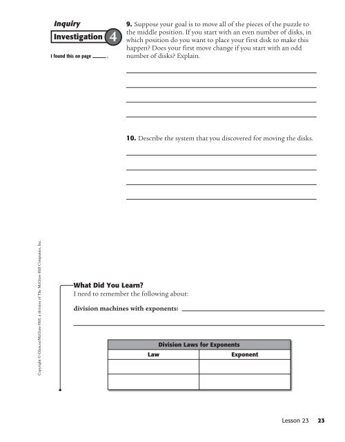 Investigation Notebook and Reflection Journal - McGraw-Hill Higher ...