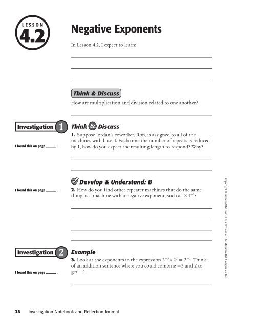 Investigation Notebook and Reflection Journal - McGraw-Hill Higher ...