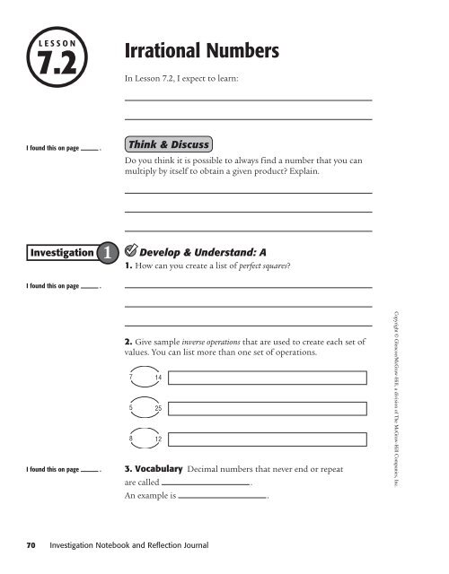 Investigation Notebook and Reflection Journal - McGraw-Hill Higher ...