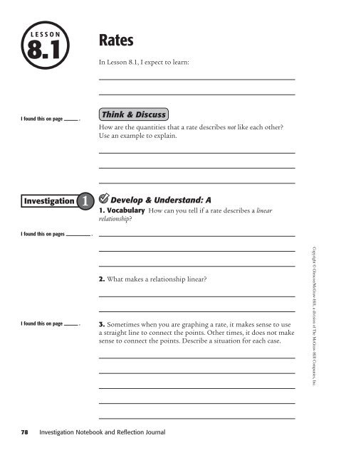 Investigation Notebook and Reflection Journal - McGraw-Hill Higher ...