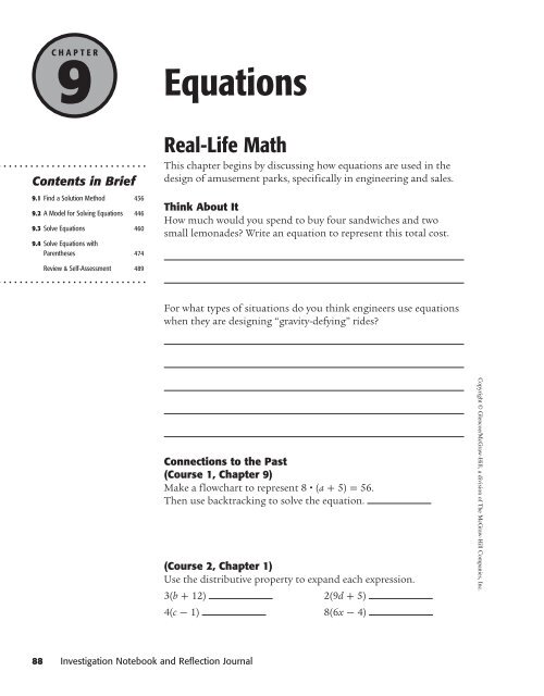 Investigation Notebook and Reflection Journal - McGraw-Hill Higher ...