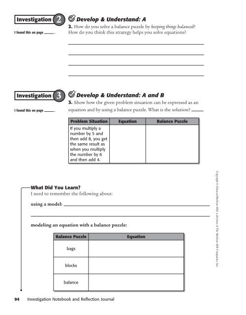 Investigation Notebook and Reflection Journal - McGraw-Hill Higher ...