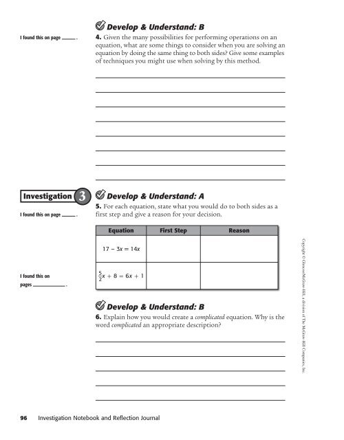 Investigation Notebook and Reflection Journal - McGraw-Hill Higher ...