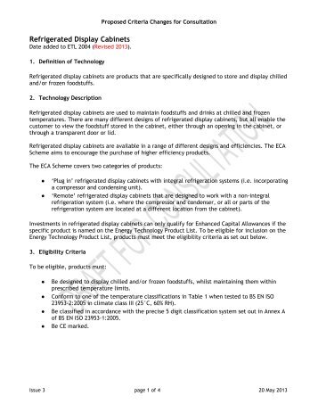 Proposed 2013 Criteria Refrigerated Display Cabinets â Issue 3