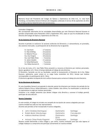 Memoria 2011.pdf - Colegio Nacional de Opticos de Chile