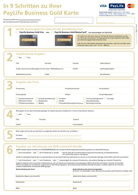 Kartenantrag: PayLife Business Gold Karte (pdf ...