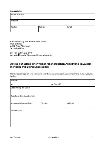 Antrag verkehrsbehÃ¶rdliche Anordnung ... - Rhein-Lahn-Info