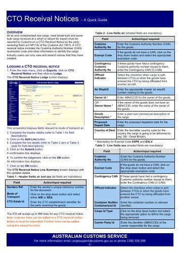 CTO receival notices - A quick guide - Cargo Support