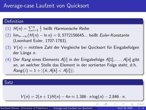 Average-case Laufzeit von Quicksort