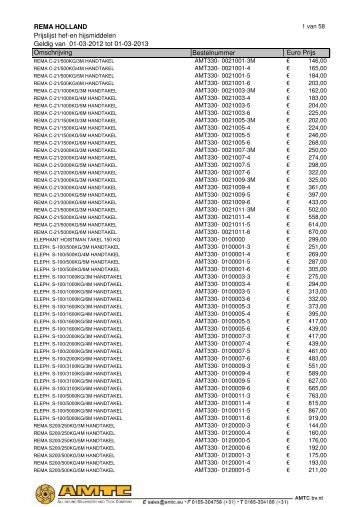 REMA HOLLAND Prijslijst hef-en hijsmiddelen Geldig van ... - A.M.T.C.