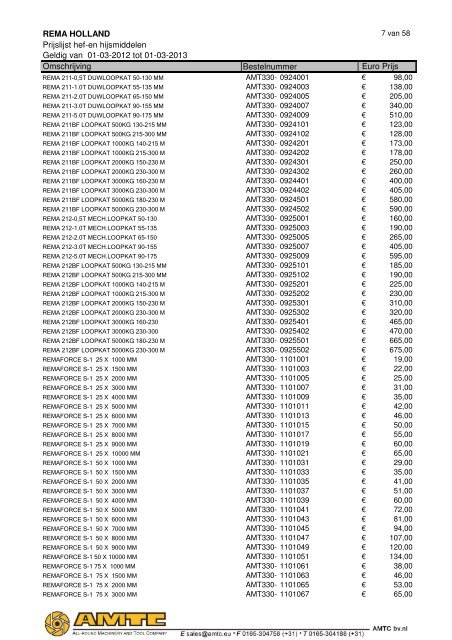 REMA HOLLAND Prijslijst hef-en hijsmiddelen Geldig van ... - A.M.T.C.