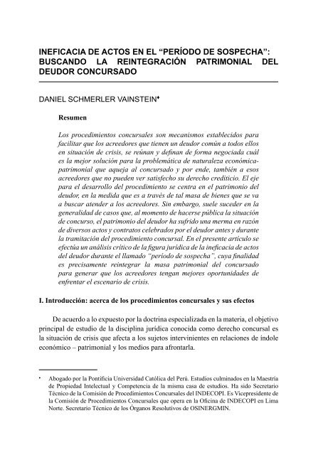 ineficacia de actos en el âperÃ­odo de sospechaâ - Indecopi