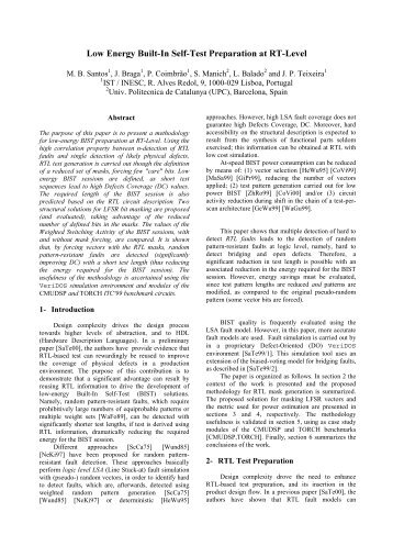 Low Energy Built In Self Test Preparation at RT Level - UPC