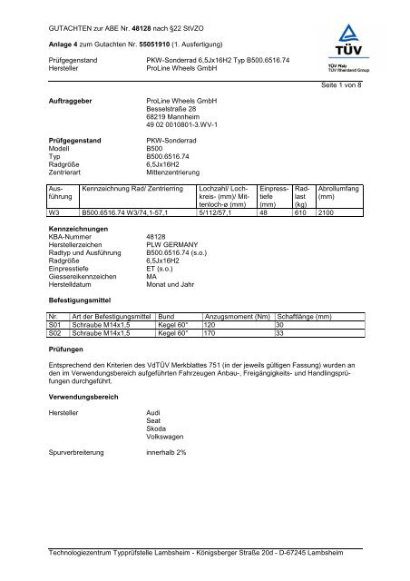 GUTACHTEN zur ABE Nr. 48128 nach Ã‚Â§22 StVZO Anlage 4 zum ...