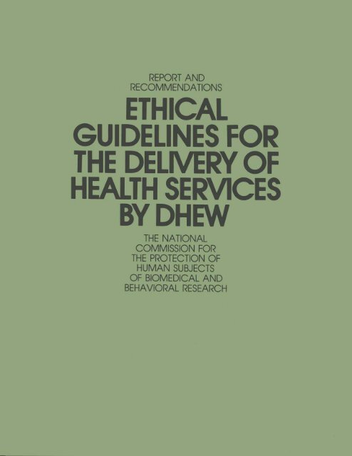 Ethical Guidelines For The Delivery Of Health Services By Dhew