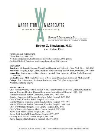 Robert Z. Bruckman, MD Curriculum Vitae - Warbritton & Associates