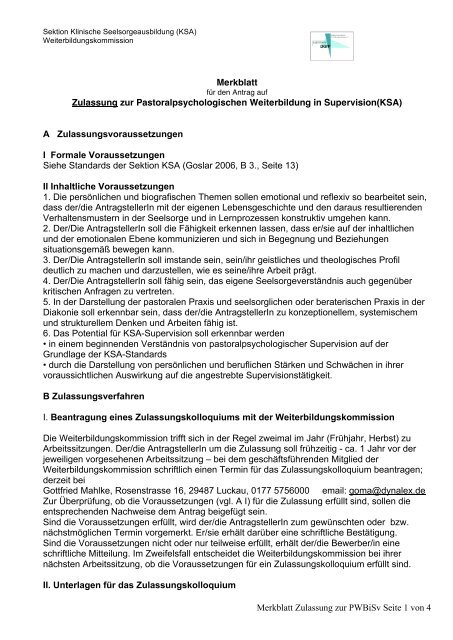 Merkblatt Zulassung zur PWBiSv Seite 1 von 4 Merkblatt Zulassung ...