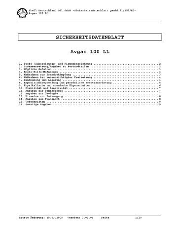 SICHERHEITSDATENBLATT Avgas 100 LL - Pilot und Flugzeug