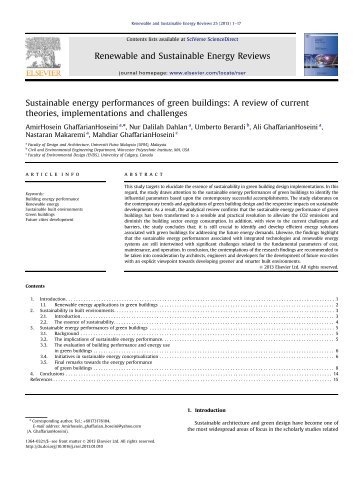 Sustainable energy performances of green buildings