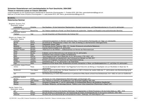 Schweizer Dissertationen und Lizentiatsarbeiten im Fach ...