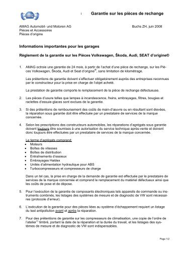 Dispositions de garantie - Skoda Auto